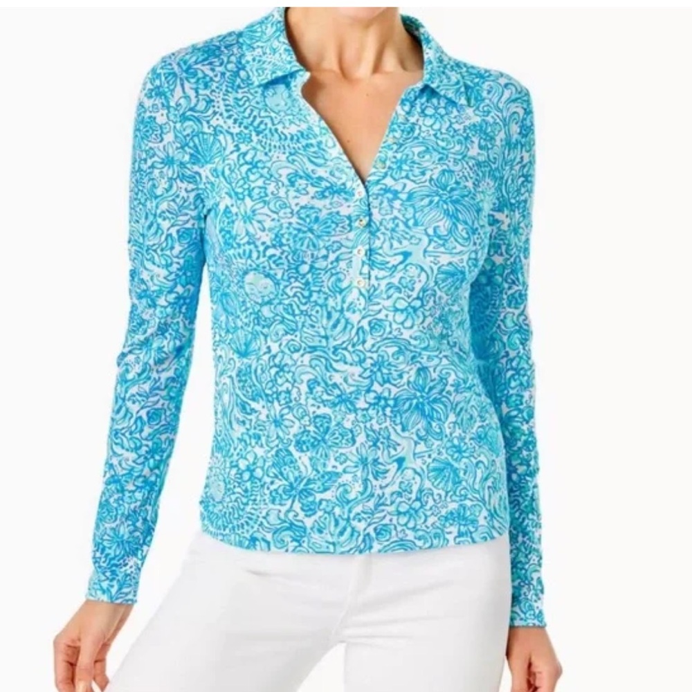 Lilly Pulitzer Reema Polo, a Take Me By Sunrise, Large, EUC